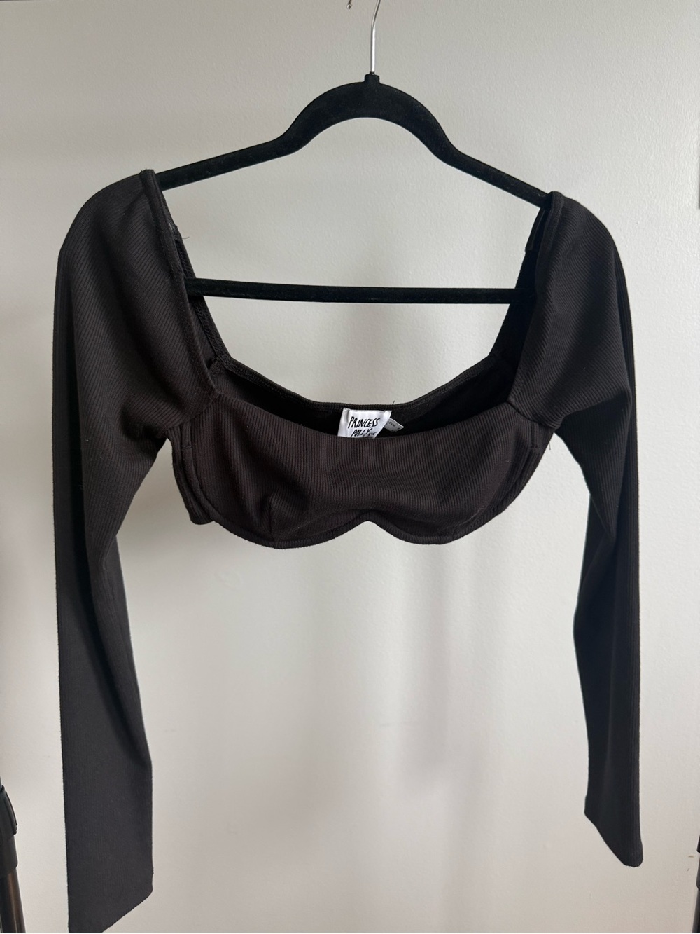 Princess Polly Black Long-Sleeve Underwire Crop Top